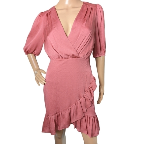 Express Pink Ruffle Wrap Dress - Picture 2 of 9